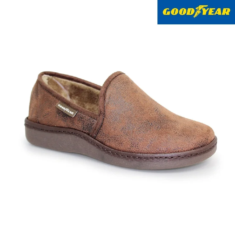 Slippers with trendy comfortGoodyear Manor KMG021 Mens Brown Textile Slip On Slippers