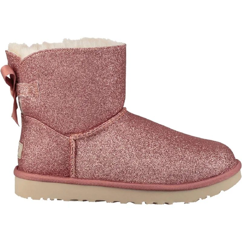 Booties with durable heels-Women's UGG Mini Bailey Bow Sparkle Pink Textile