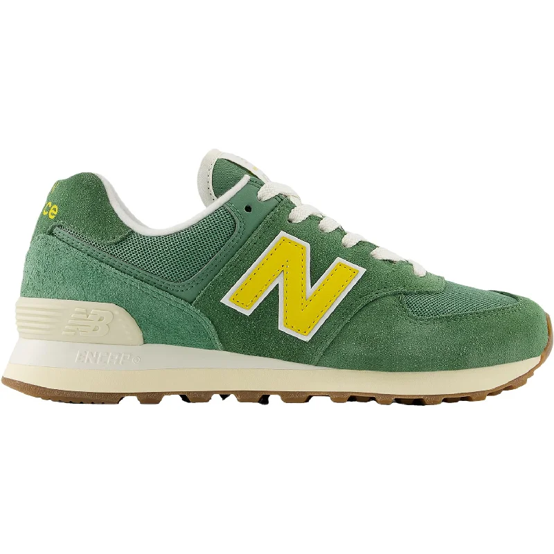 Athletic shoes for obstacle courses-Women's New Balance WL574GS2 Mallard Green/Ginger Lemon/Sea Salt Suede