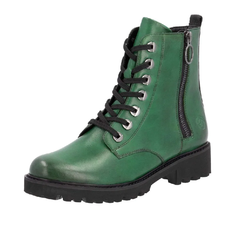 Ankle boots for comfy wear-Remonte D8671-53 Ladies Green Leather Zip & Lace Ankle Boots