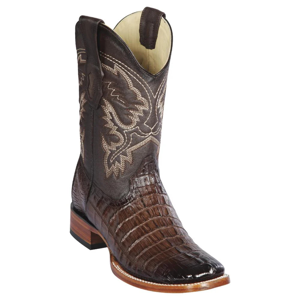 cowboy boots for men with elastic panels for a snug fit-Cowboy boots with textured leatherLos Altos 8220116 Men's Faded Brown Genuine Caiman Tail Wide Square Toe Cowboy Boots