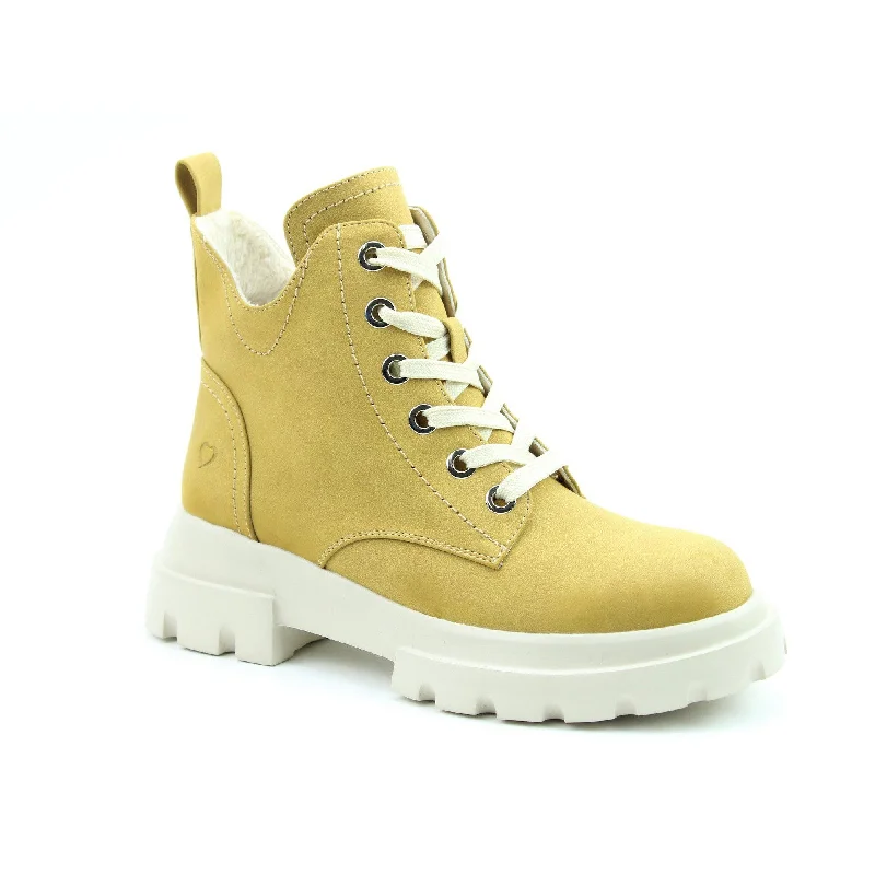 Ankle boots for durable wear-Heavenly Feet Clea Ladies Mustard Vegan Zip & Lace Ankle Boots