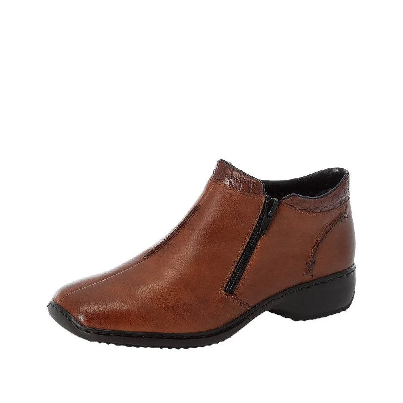 Ankle boots for long walks-Rieker L3882-24 Ladies Brown Leather Twin Zip Ankle Boots