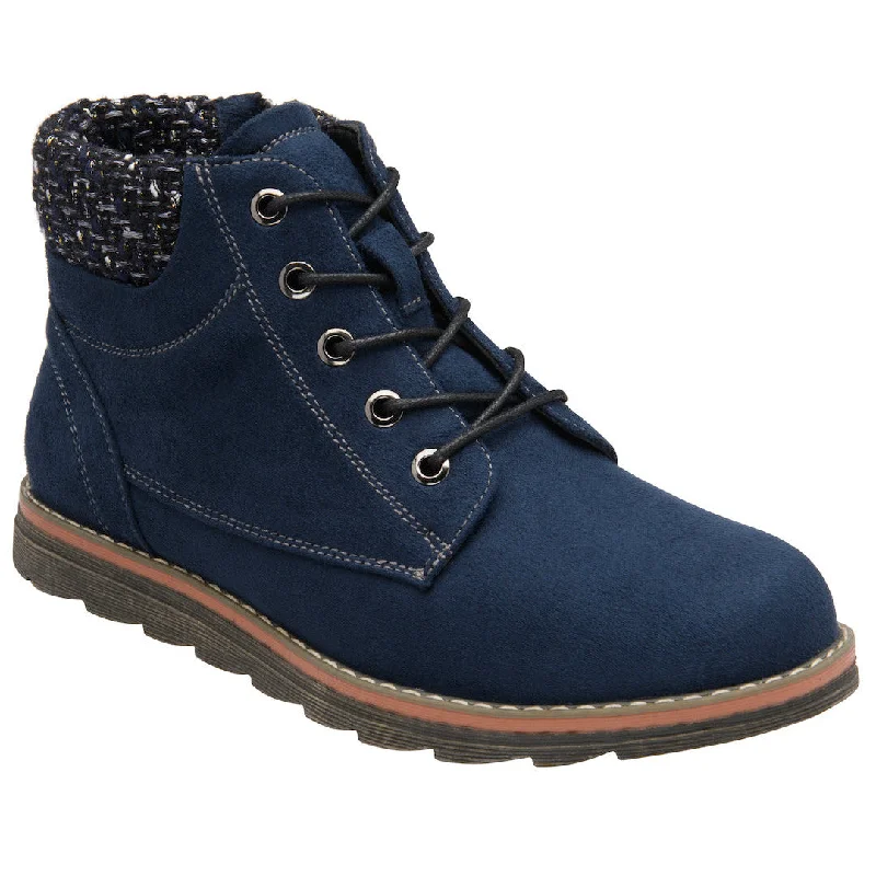 Ankle boots with zipper trim-Lotus Drew Ladies Navy Textile Zip & Lace Ankle Boots