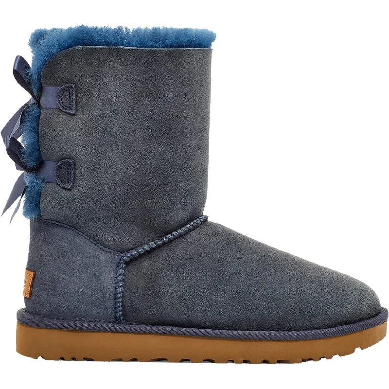 Booties for outdoor soles-Women's UGG Bailey Bow II Navy Sheepskin