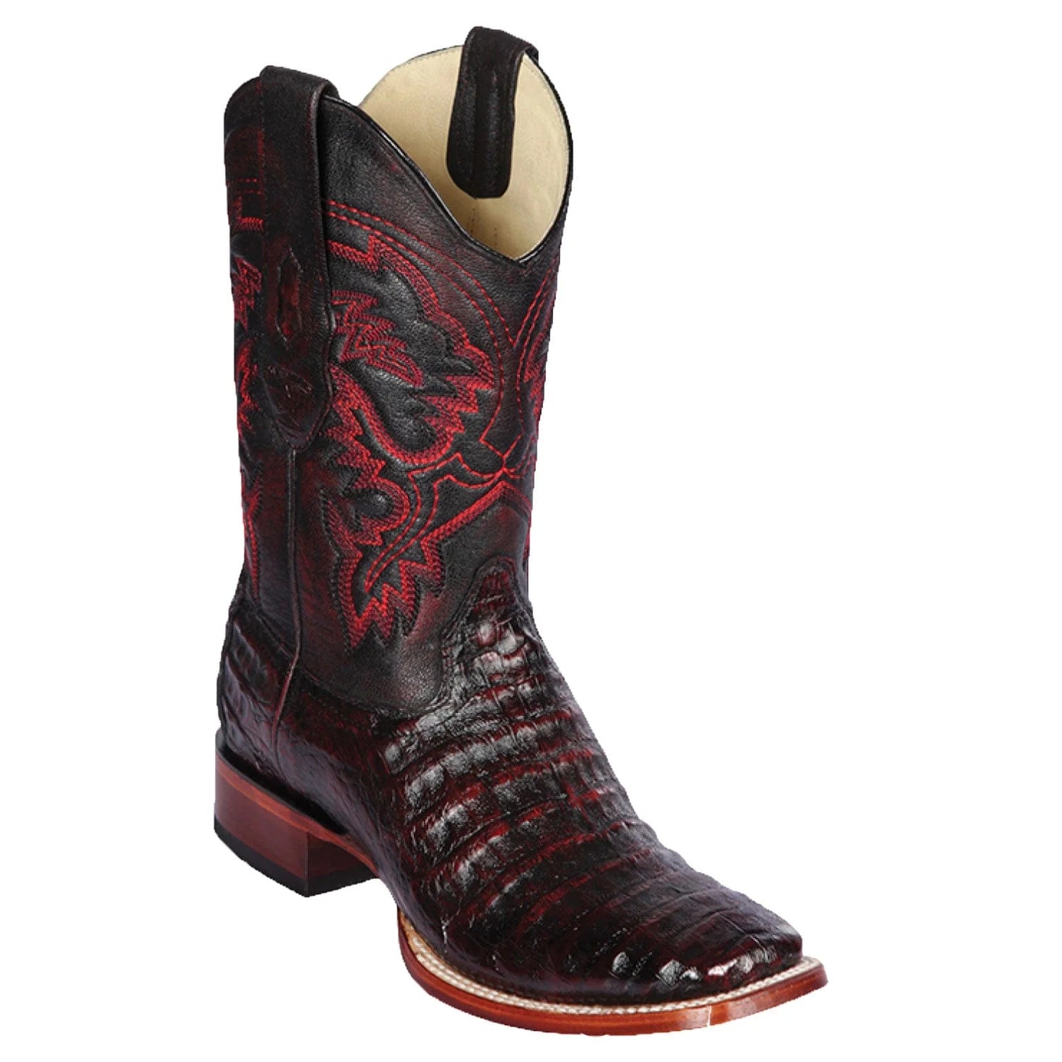 cowboy boots for women with sleek design for minimalist style-Cowboy boots for rock concertsLos Altos 8228218 Men's Black Cherry Genuine Caiman Belly Wide Square Toe Cowboy Boots