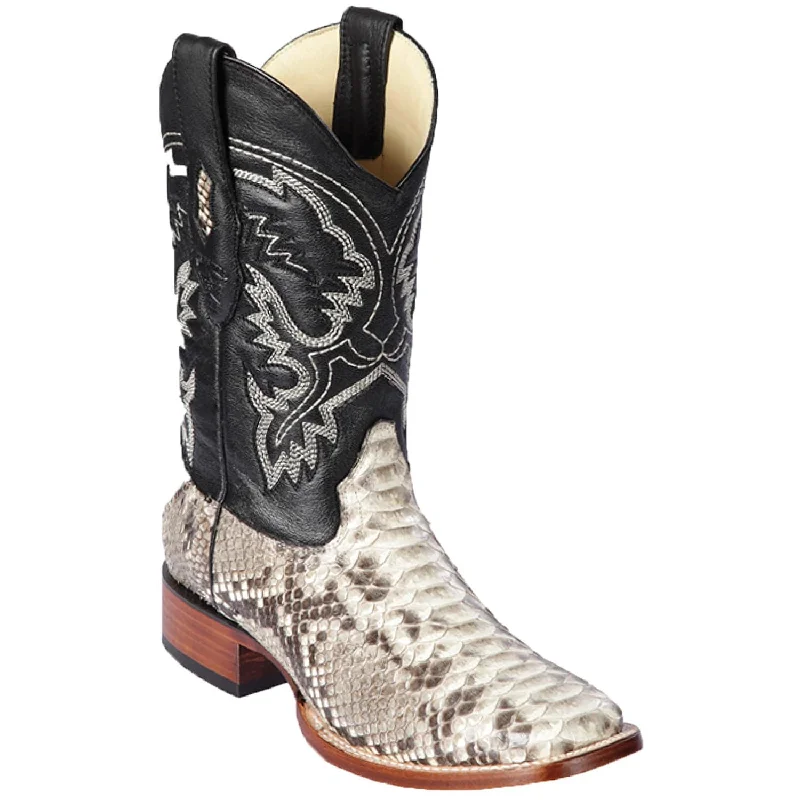 cowboy boots for women with floral print for a fashionable touch-Cowboy boots for plantar fasciitisLos Altos 8225749 Men's Natural Genuine Pyton Wide Square Toe Cowboy Boots