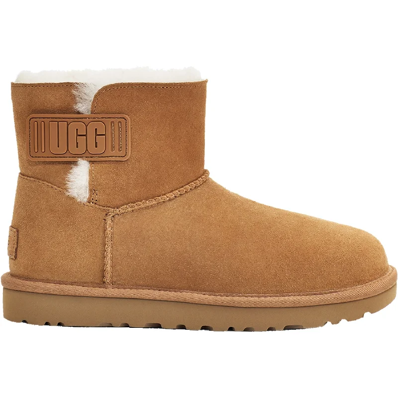 Booties for cozy heels-Women's UGG Mini Bailey Logo Strap Chestnut Sheepskin