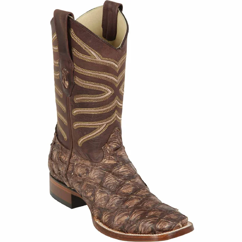 cowboy boots for men with thick soles for maximum support-Cowboy boots with ventilated designLos Altos 8221085 Men's Rustic Brown Genuine Piraruccu Wide Square Toe Cowboy Boots