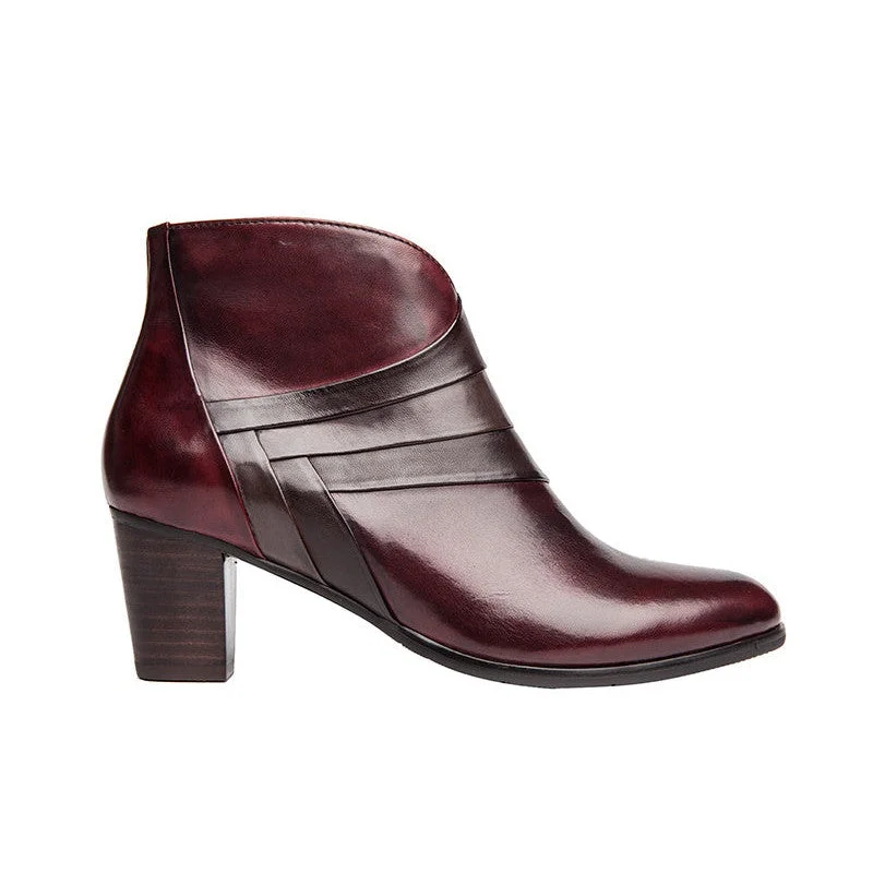 Ankle boots for vintage style-Regarde Le Ciel Sonia-78 Ladies Sangria Red And Brown Leather Side Zip Ankle Boots