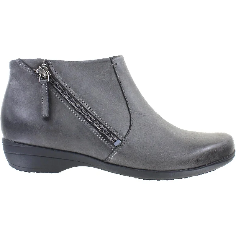 Booties with supportive heels-Women's Dansko Fifi Grey Burnished Nubuck