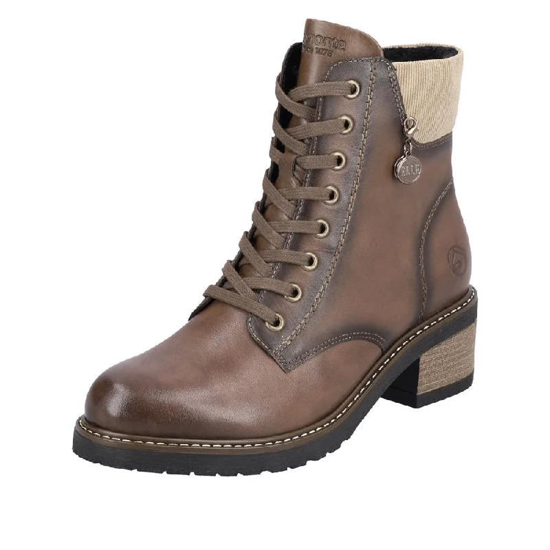 Ankle boots trendy styles-Remonte D1A70-22 Ladies Chestnut Brown Leather Zip & Lace Ankle Boots