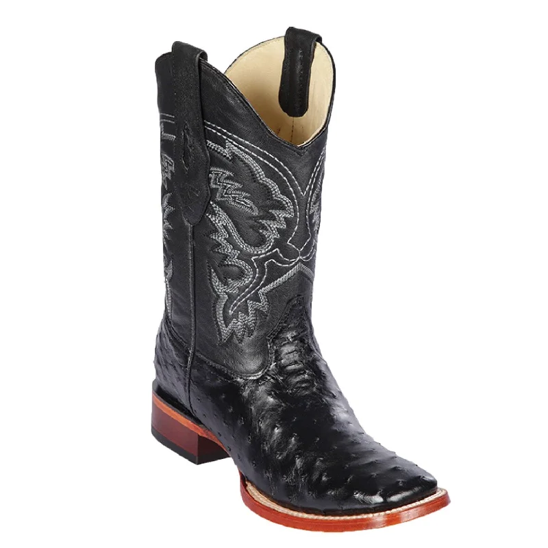 cowboy boots for women with low heel for comfortable wear-Cowboy boots for bull ridingLos Altos 8220305 Men's Black Genuine Ostrich Wide Square Toe Cowboy Boots