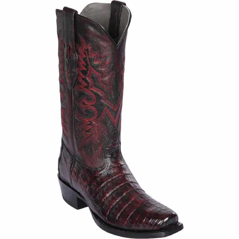 cowboy boots for women with plush lining for comfort-Cowboy boots for slim calvesLos Altos 588218 Men's Black Cherry Genuine Caiman Belly 7X Toe Cowboy Boots