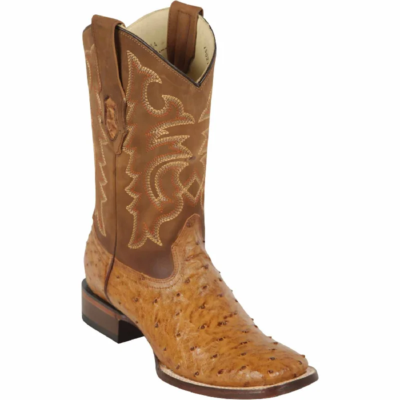 cowboy boots for women with cushioned heel for all-day comfort-Cowboy boots for travelLos Altos 8220354 Men's Amber Genuine Ostrich Wide Square Toe Cowboy Boots