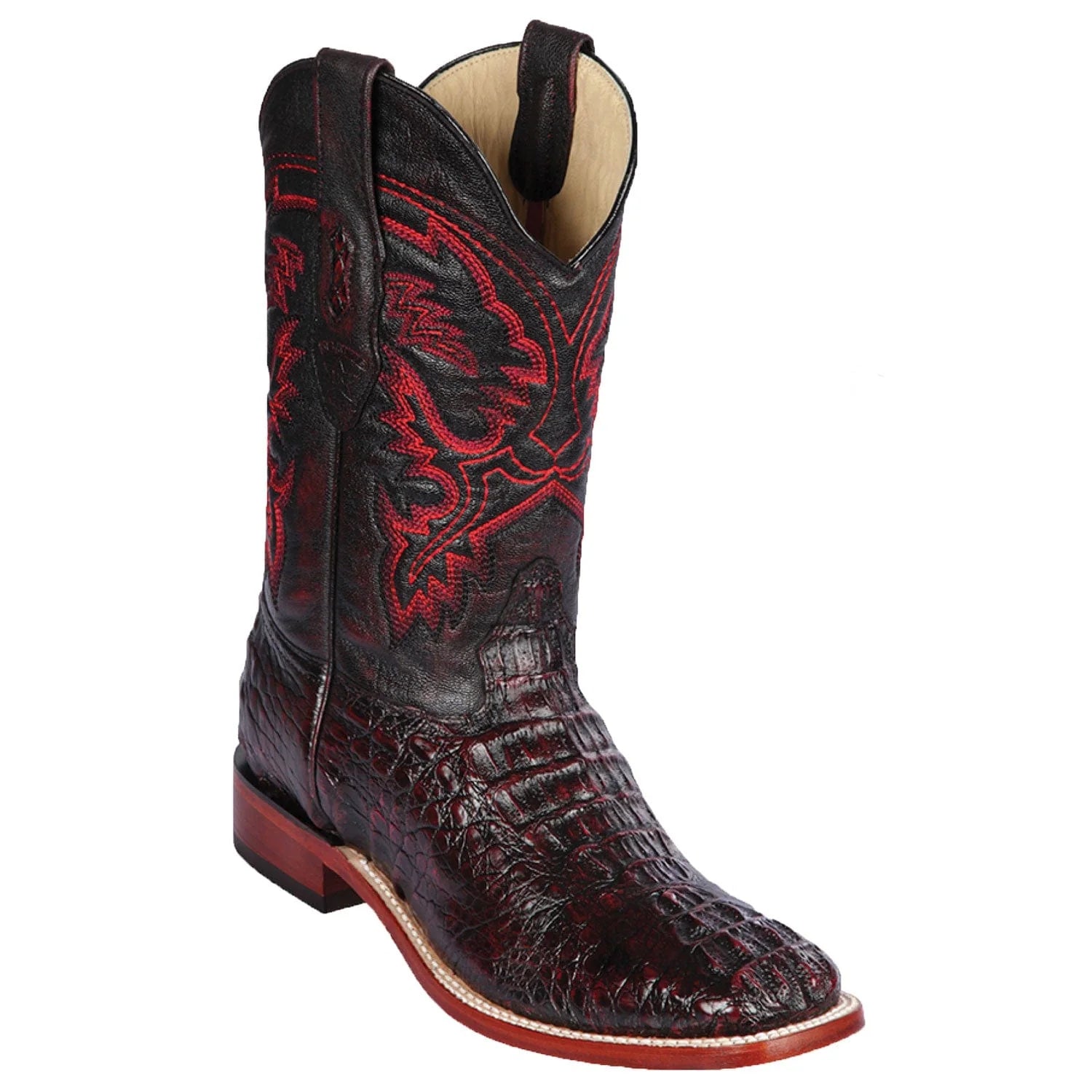 cowboy boots for men with smooth sole for comfortable walking-Cowboy boots with American flagLos Altos 8220218 Men's Black Cherry Genuine Caiman Hornback Wide Square Toe Cowboy Boots