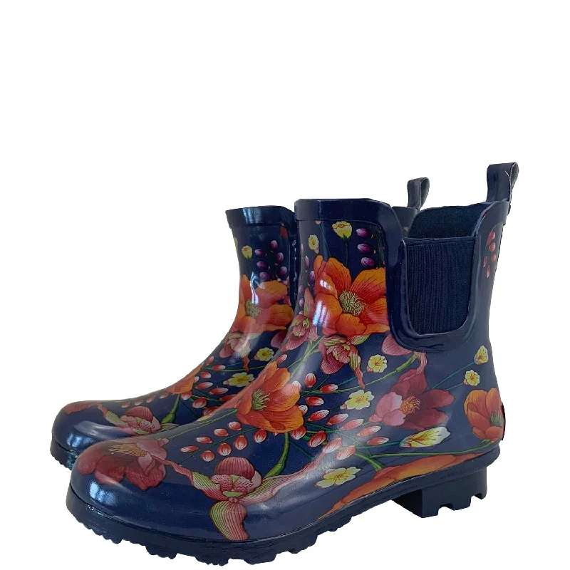 Rain boots with traction tread-Rain Boots - Fall Flowers (3202)