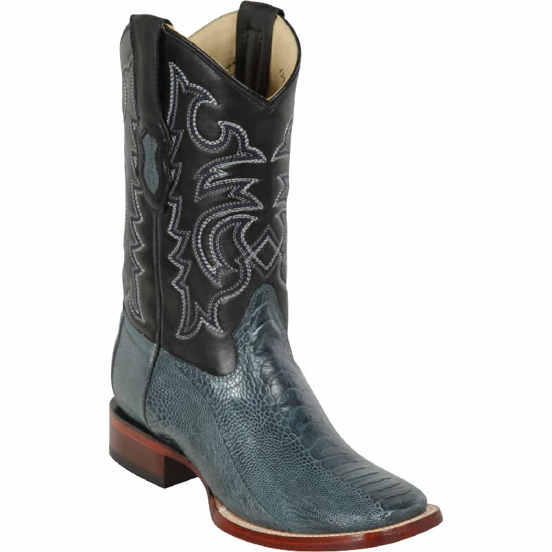 cowboy boots for men with bold stitching for a standout look-Cowboy boots with distressed leatherLos Altos 8220514 Men's Denim Blue Genuine Ostrich Leg Wide Square Toe Cowboy Boots