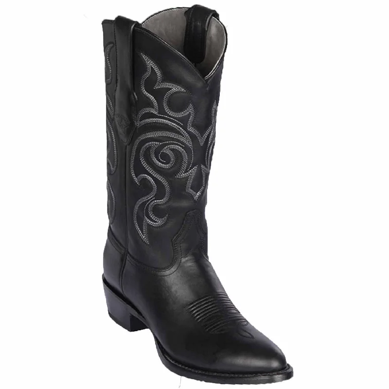 cowboy boots for men with elegant toe cap for sophisticated style-Cowboy boots with intricate patternsLos Altos 653805 Men's Black Genuine Pull Up Round Toe Cowboy Boots