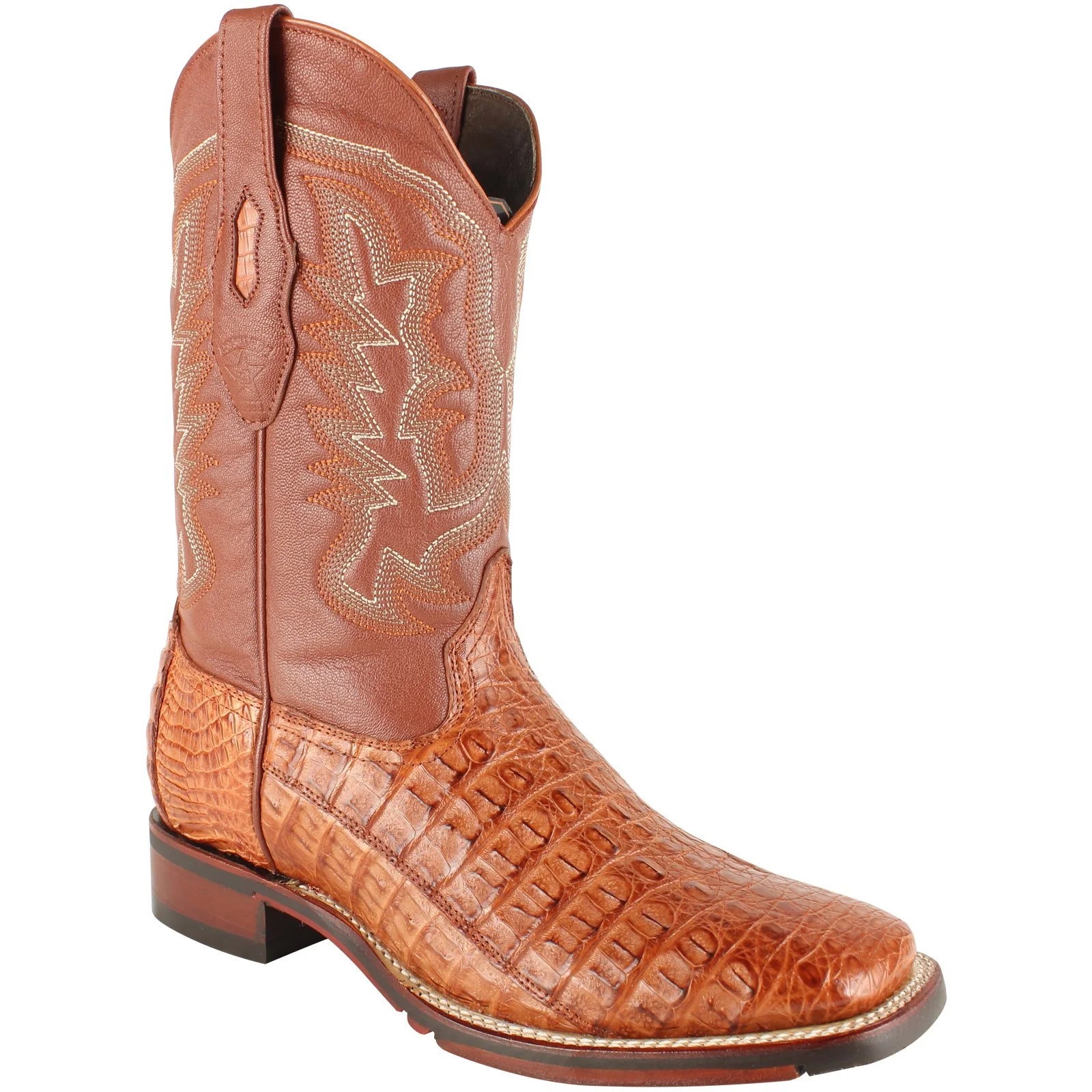 loafers for women with stylish ribbon accents for a chic finish-Cowboy boots distressed lookLos Altos 826A1803 Men's Cognac Genuine Caiman Flank Wide Square Toe Cowboy Boots