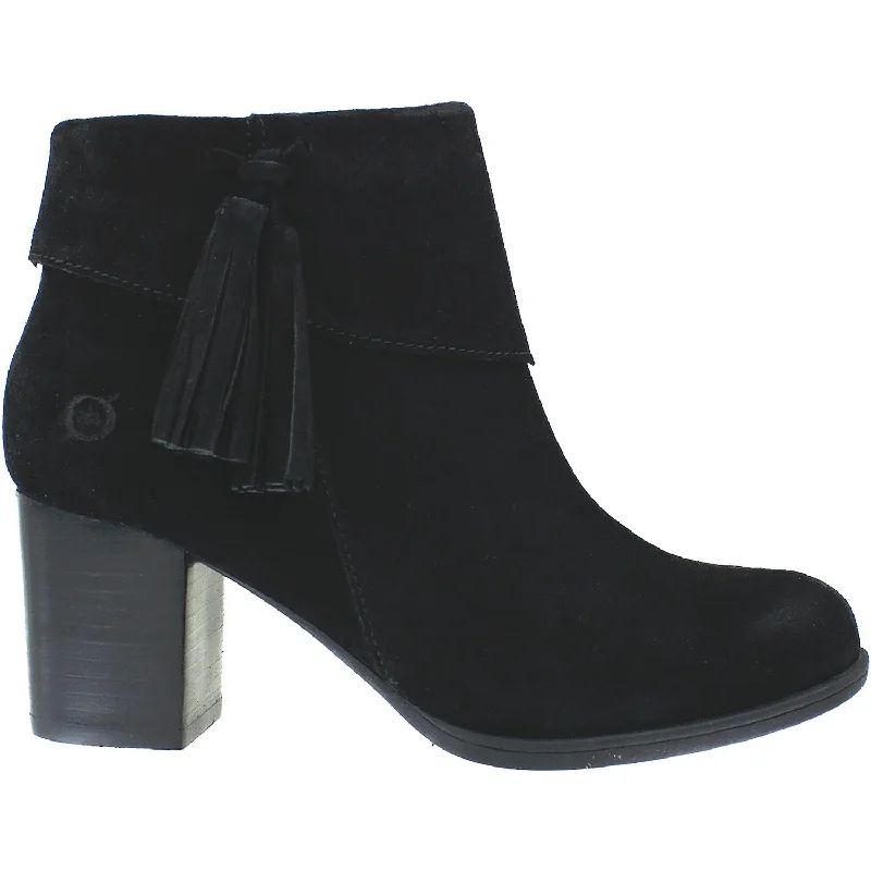 Booties with plush heels-Women's Born Mauvide Black Suede