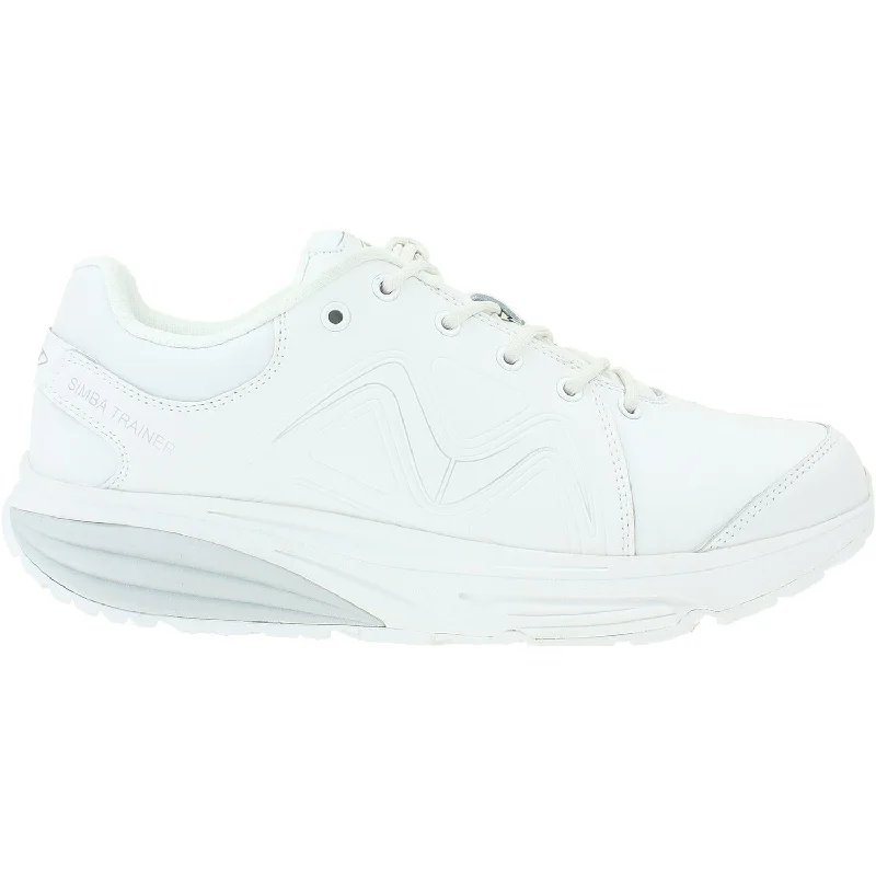 Athletic shoes for gym sports-Men's MBT Simba Trainer White/Silver Leather