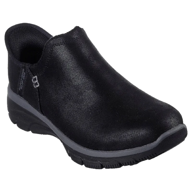 Ankle boots with plush cushion-Skechers 167872 Easy Going - Modern Hands Free Ladies Black Textile Water Resistant Vegan Slip On Ankle Boots