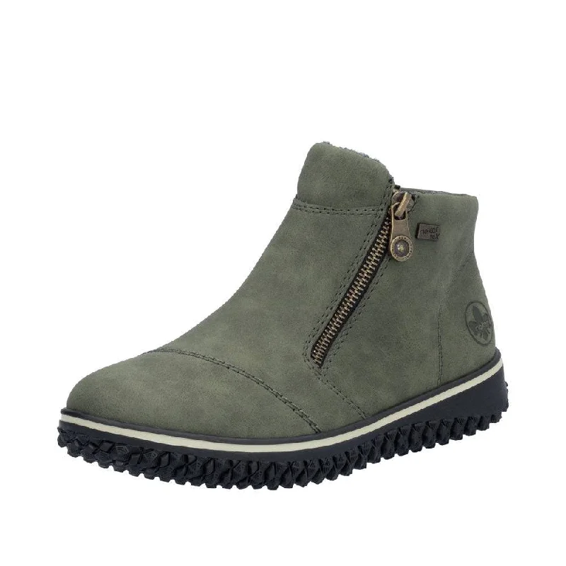 Ankle boots with luxe suede-Rieker Z4265-54 Ladies Green Water Resistant Side Zip Ankle Boots