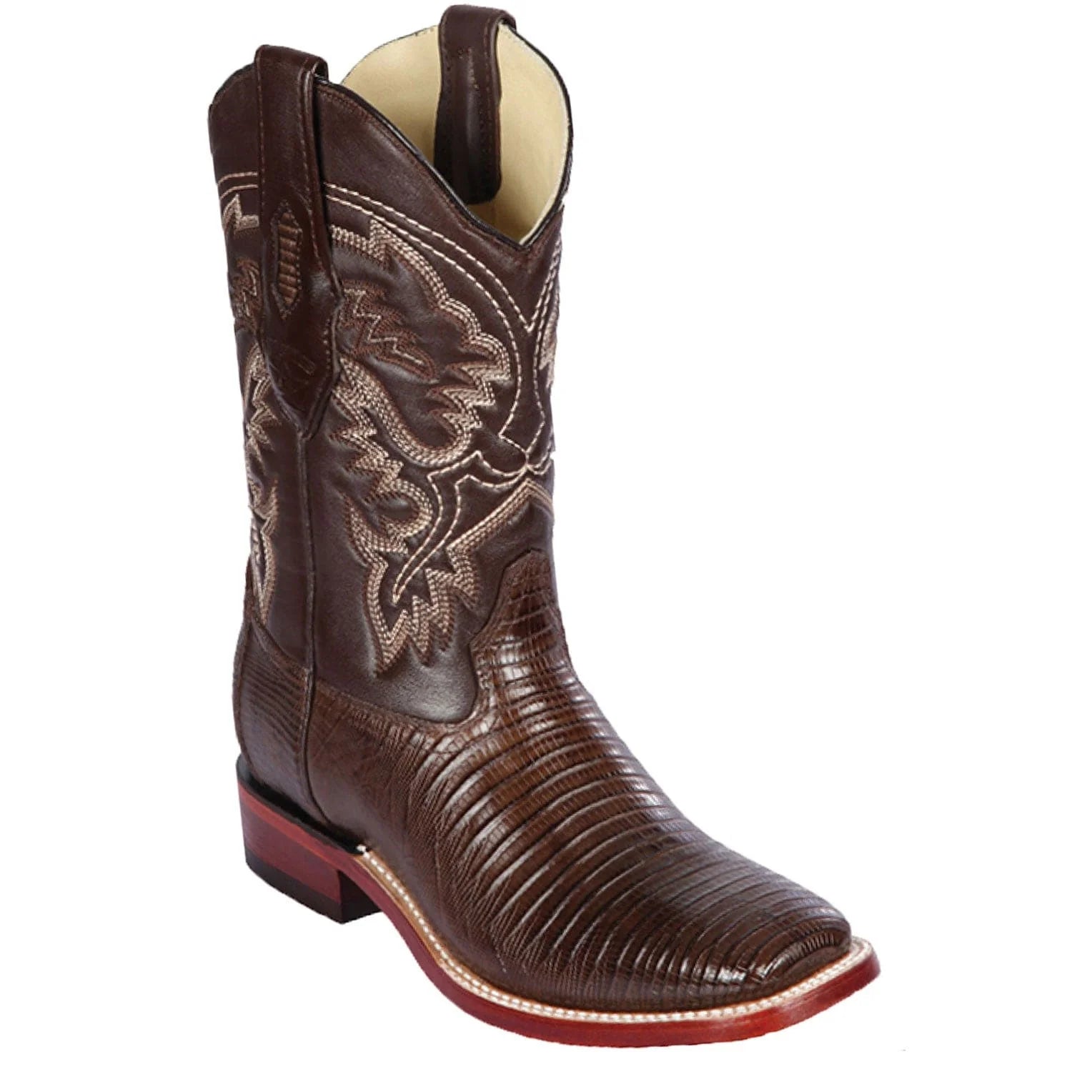 cowboy boots for women with stacked heel for added height-Cowboy boots pull-on styleLos Altos 8220707 Men's Brown Genuine Teju Wide Square Toe Cowboy Boots