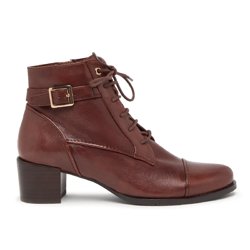 Ankle boots for outdoor adventures-Regarde Le Ciel Jolene-04 Ladies Rust Brown Leather Zip & Lace Ankle Boots