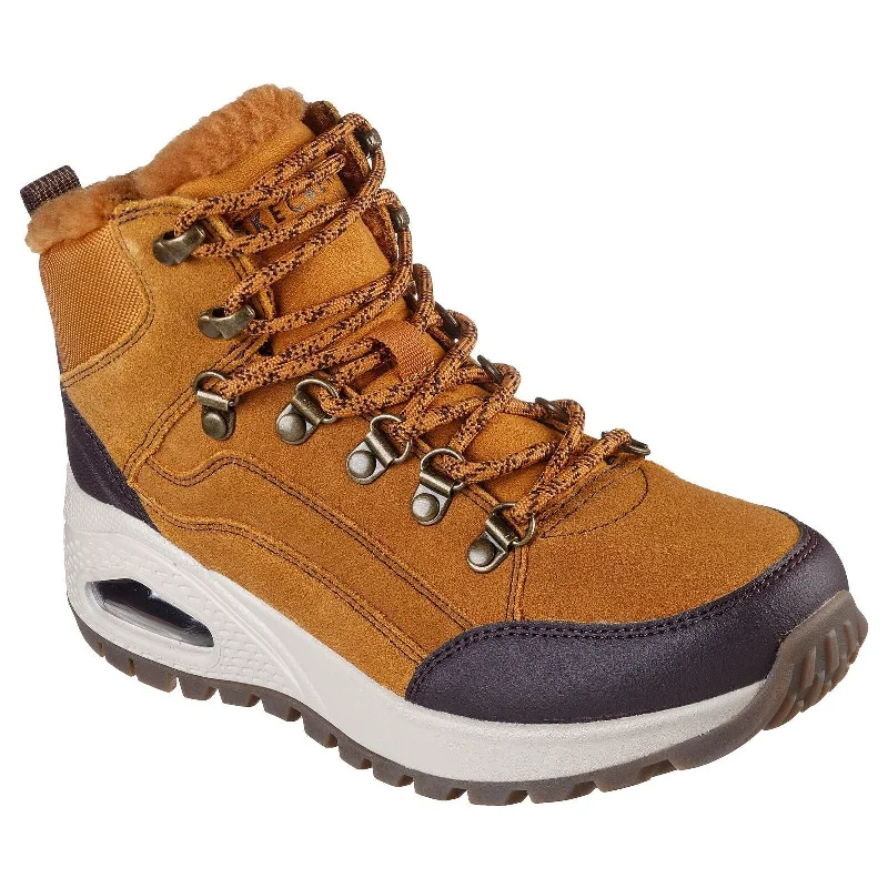 Ankle boots with stacked heel-Skechers 155224 Winter Feels Ladies Wheat Suede Lace Up Ankle Boots