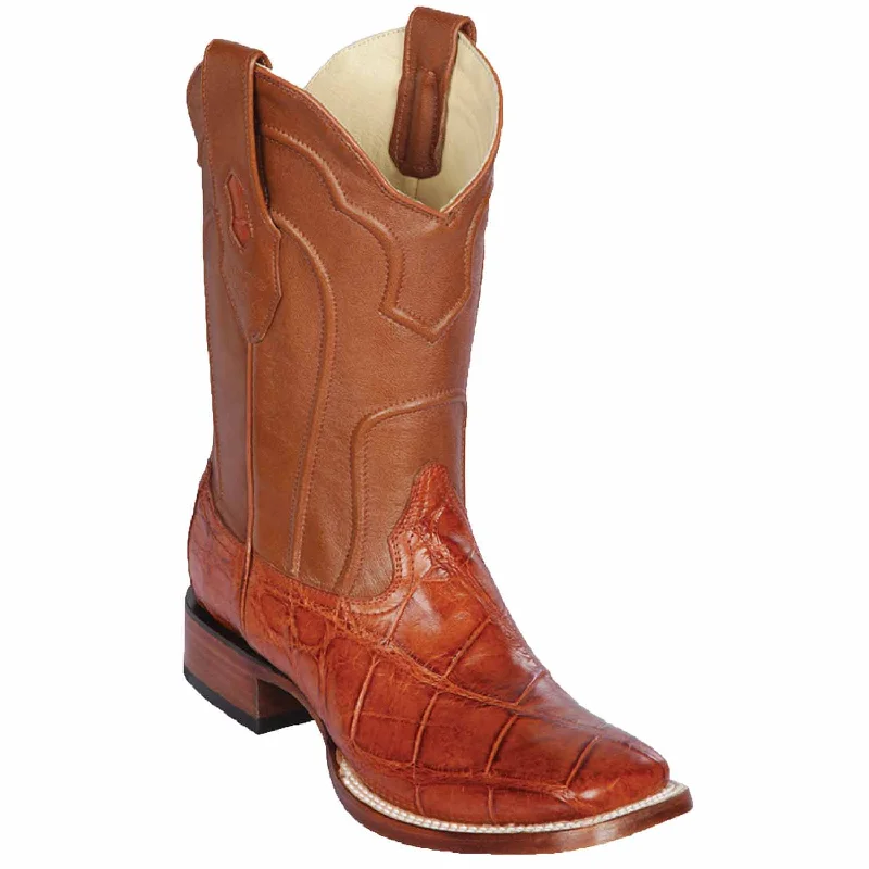 cowboy boots for men with boot straps for a rugged look-Cowboy boots with hard leatherLos Altos 8225803 Men's Cognac Genuine Alligator Wide Square Toe Cowboy Boots