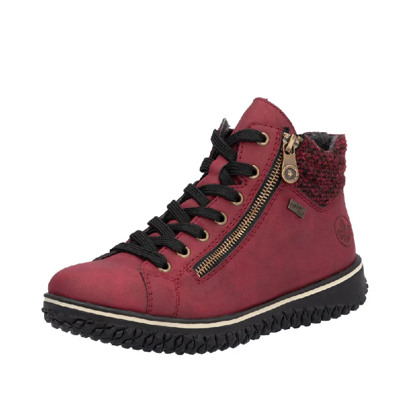 Ankle boots for evening style-Rieker Z4263-35 Ladies Red Water Resistant Zip & Lace Ankle Boots