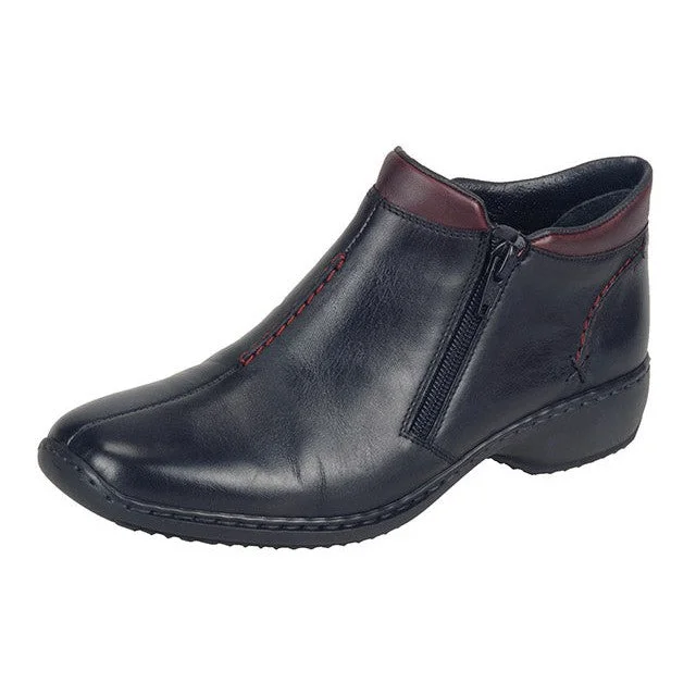 Ankle boots with stiletto heel-Rieker L3882-00 Ladies Black Leather Zip Up Ankle Boots