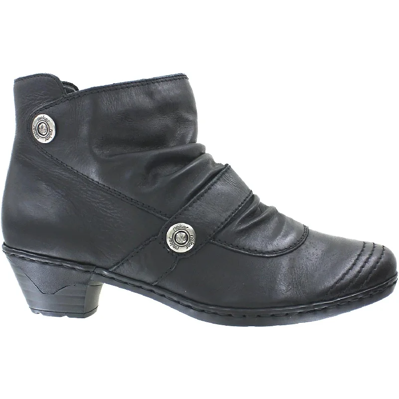 Booties with bright soles-Women's Rieker 76963-01 Lynn Black Leather