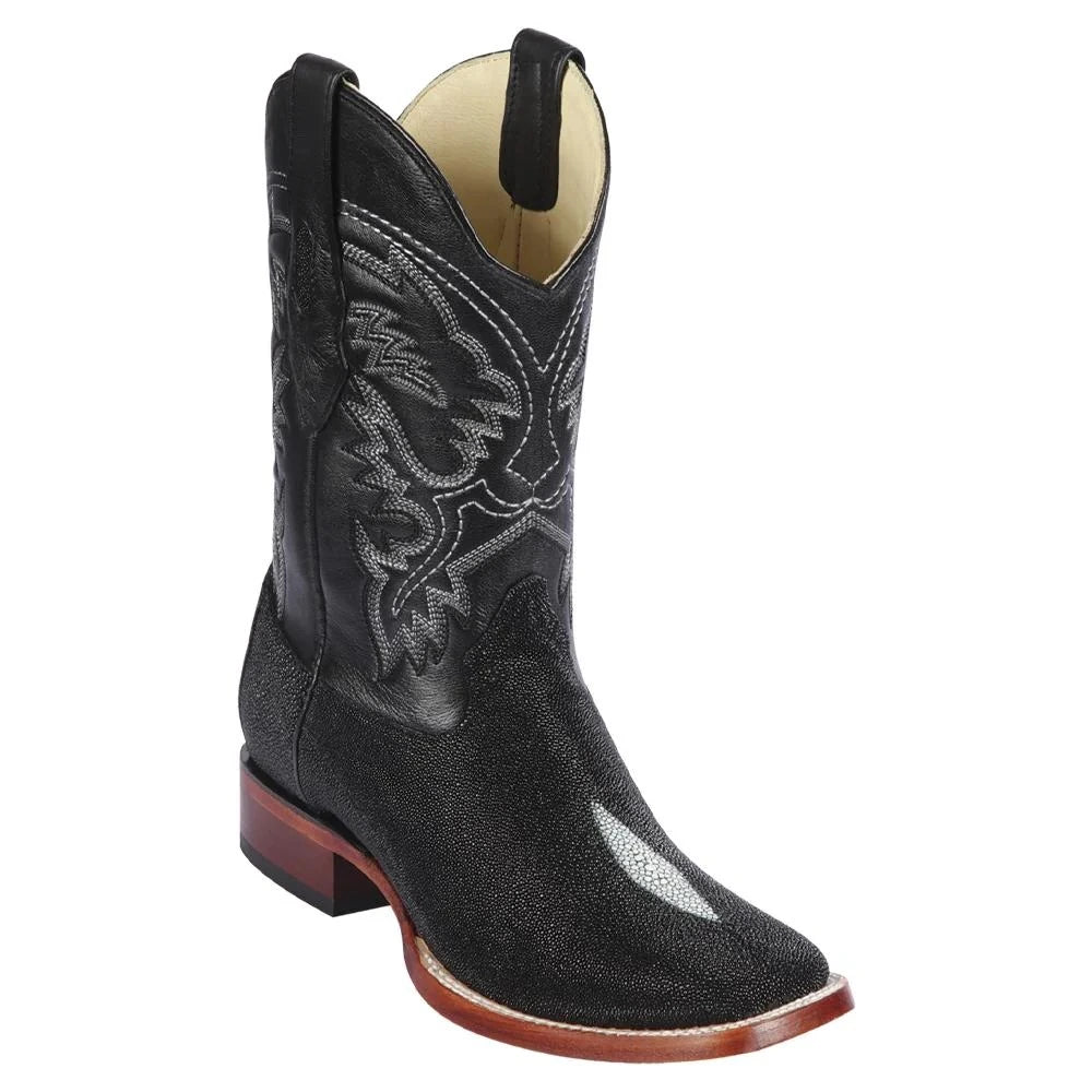 cowboy boots for men with casual design for laid-back look-Cowboy boots with gothic vibeLos Altos 8221205 Men's Black Genuine Stingray Single Stone Wide Square Toe Cowboy Boots