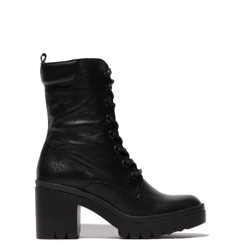 Ankle boots for boho style-Fly Tiel 642 Ladies Black Leather Zip & Lace Ankle Boots