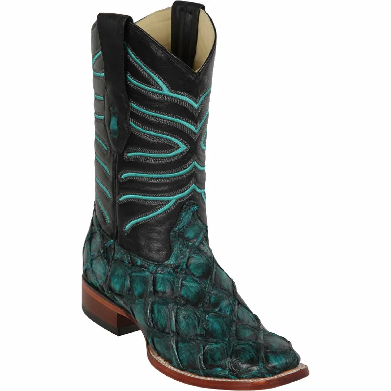 cowboy boots for women with metallic leather for a shiny touch-Cowboy boots for odor controlLos Altos 8221008 Men's Rustic Turouoise Genuine Piraruccu Wide Square Toe Cowboy Boots