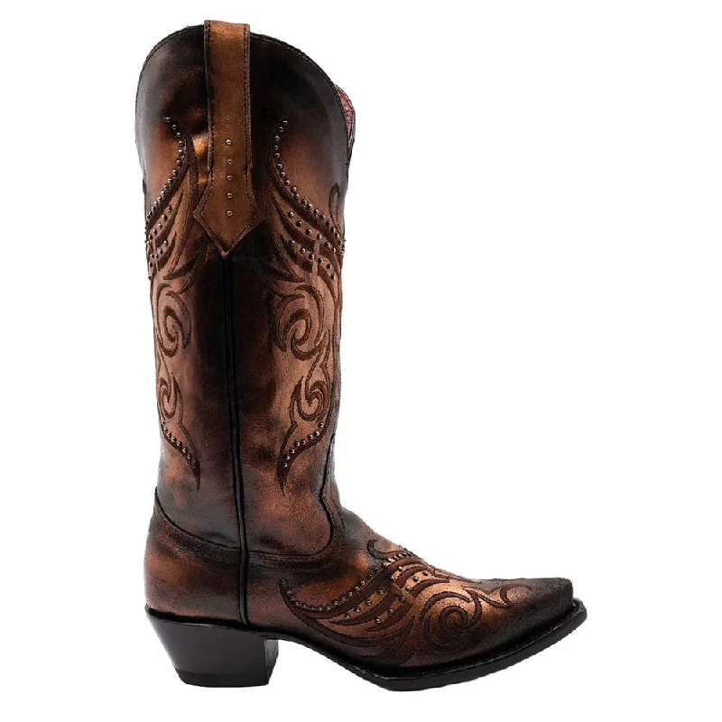 Rain boots for wet streets-Ferrini Masquerade Copper Metallic Full Grain Leather Snipped Toe Boots