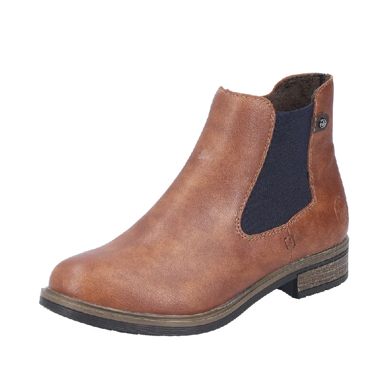 Ankle boots with front zipper-Rieker 72254-24 Ladies Brown Side Zip Ankle Boots