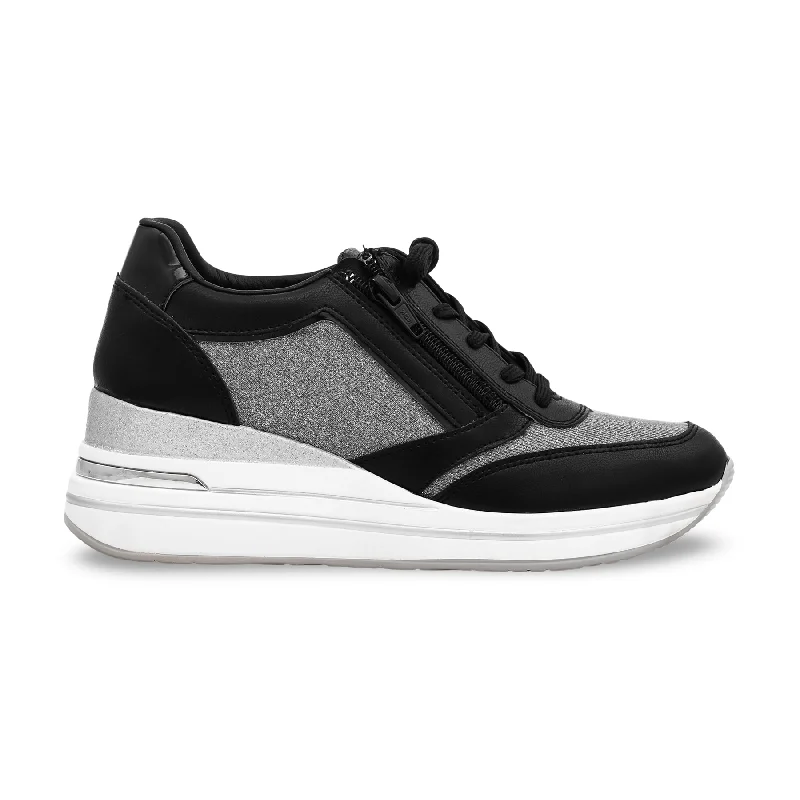 Athletic shoes with flexible traction-Black Zip and Lace-Up Sneaker AT7297