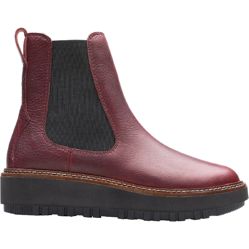 Booties for active heels-Women's Clarks Orianna W Up Burgundy Leather