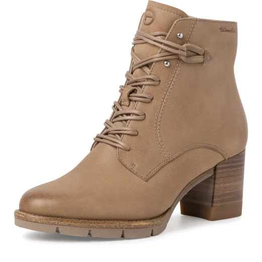 Ankle boots for snowy days-Tamaris 25108-29 474 Ladies Desert Nubuck Zip & Lace Ankle Boots