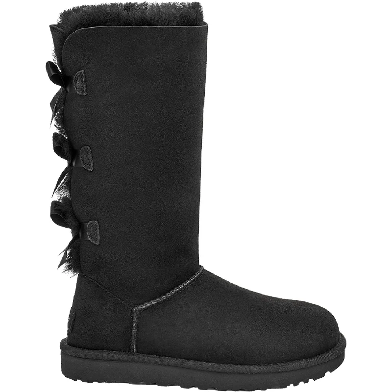 Booties with sleek soles-Women's UGG Bailey Bow Tall II Black Sheepskin