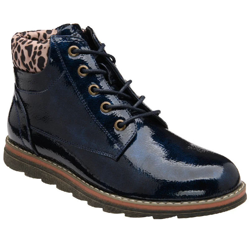 Ankle boots for winter vibes-Lotus Lexis Ladies Navy/Leopard Zip & Lace Ankle Boots