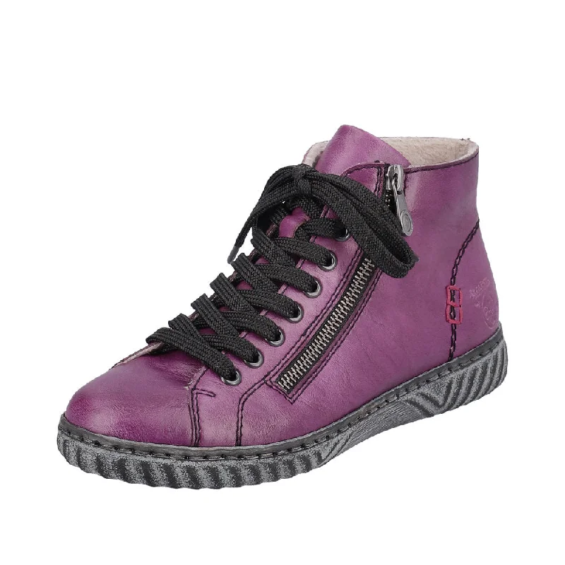 Ankle boots slip-on style-Rieker N0921-30 Ladies Purple Zip & Lace Ankle Boots