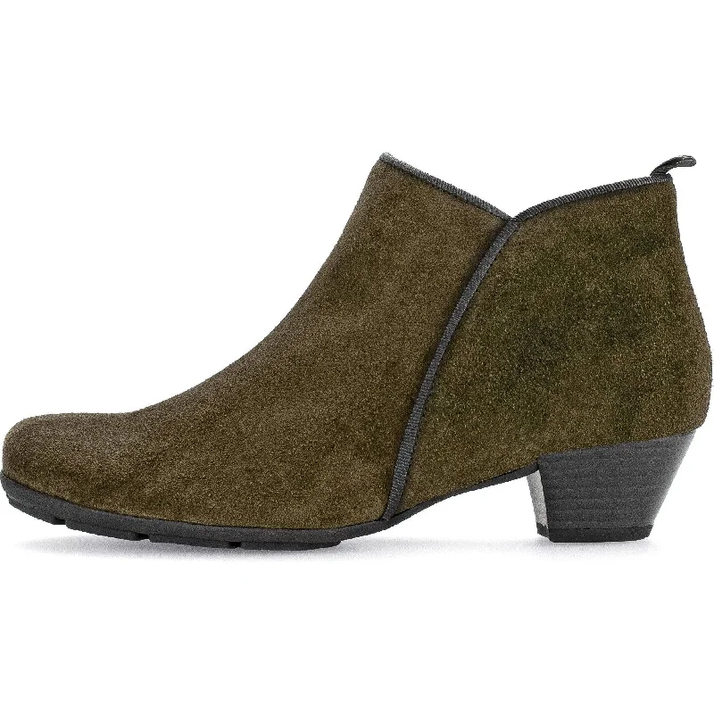 Ankle boots for fall trends-Gabor Trudy 55.633.11 Ladies Green Suede Side Zip Ankle Boots