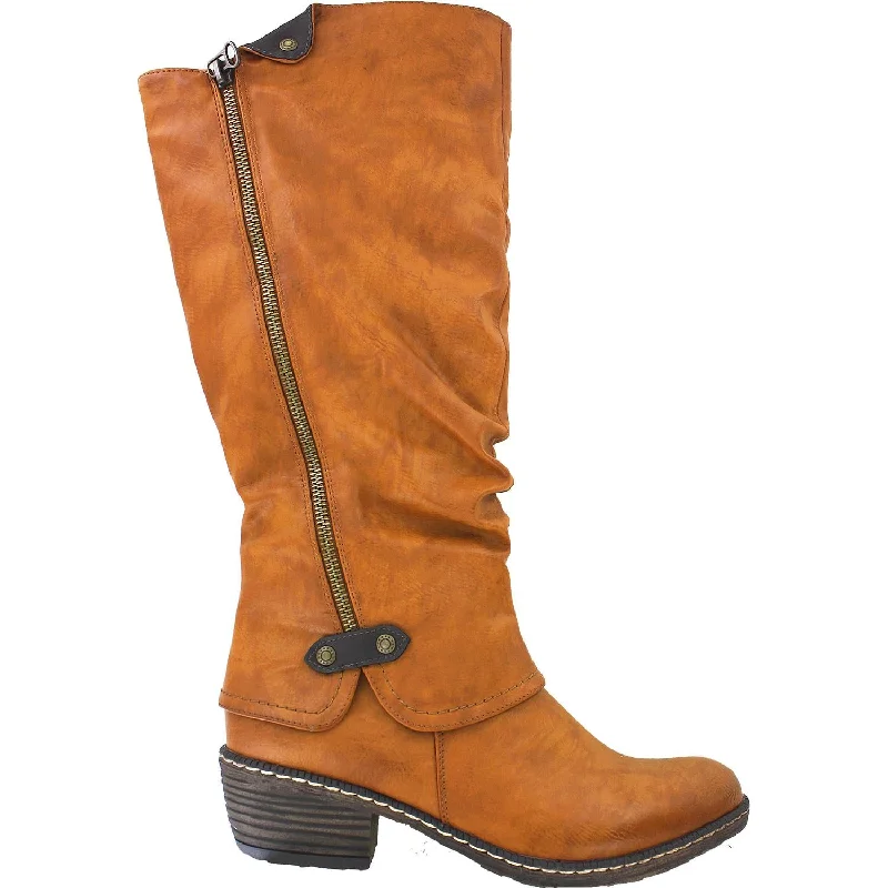 Booties for outdoor heels-Women's Rieker 93755-24 Bernadette Cayenne Brown Synthetic