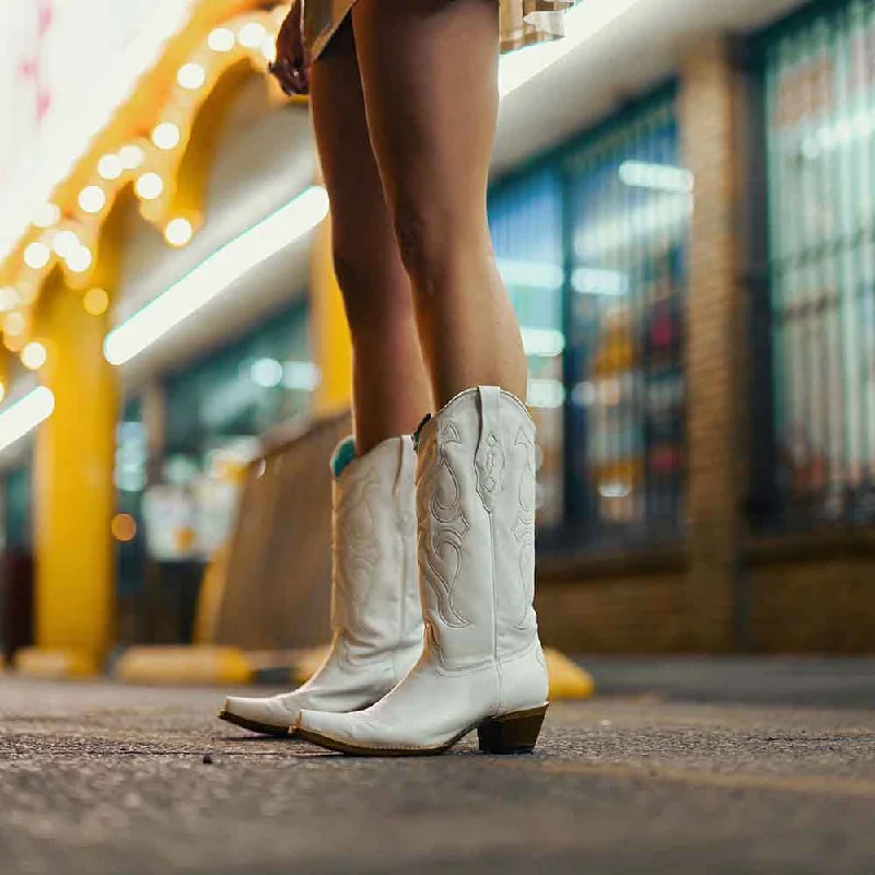 loafers for men with reinforced toe for durability-Cowboy boots with mountain styleCorral White Cowboy Boots with Matching Stitch Pattern and Inlay Pullstraps