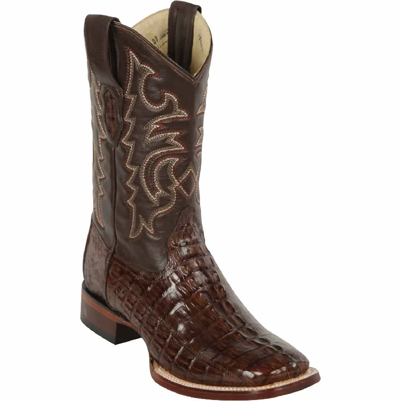 cowboy boots for men with modern western design for a stylish look-Cowboy boots with patriotic designLos Altos 8220107 Men's Brown Genuine Caiman Tail Wide Square Toe Cowboy Boots